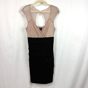 Enfocus Studio Black Metallic Rose Gold Sleeveless Tiered Cocktail Dress Size 12